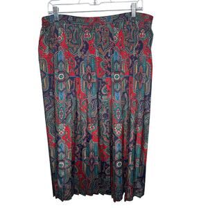 Alfred Dunner Skirt Size 16 Vintage Red Paisley Pleated Midi Boho Y2K Grunge‎